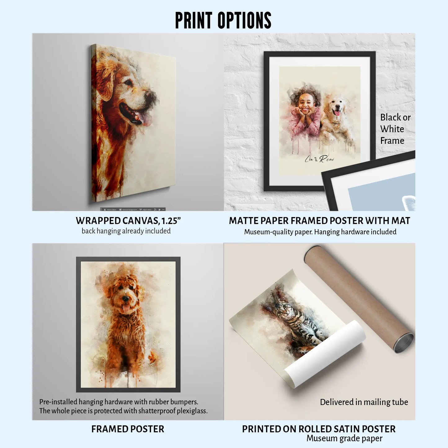Custom Watercolor Group Pet Portraits