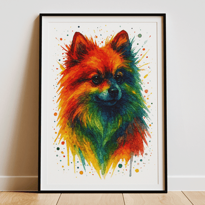 Pomeranian Abstract Portrait | Splatter Style Painting – Modern Wall Art