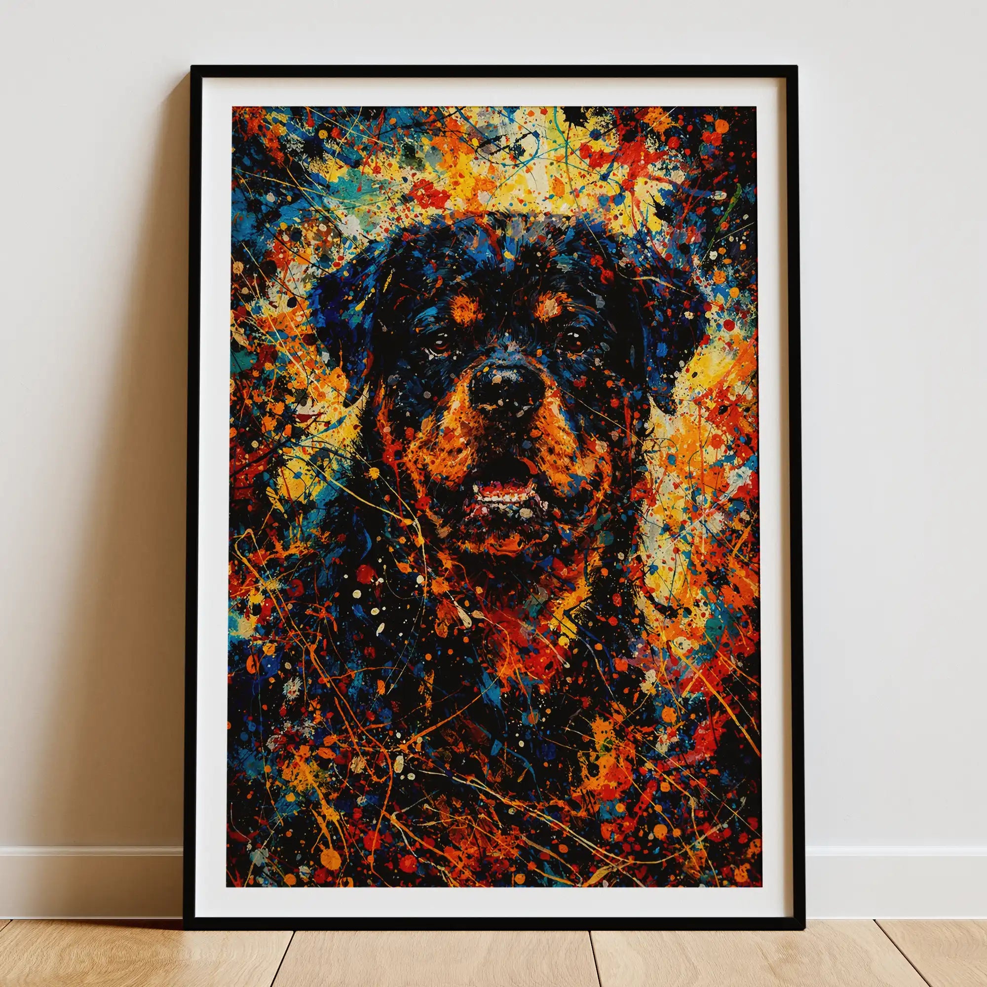 Rottweiler Abstract Pollock-inspired Portrait, Rotty Wall Art Print
