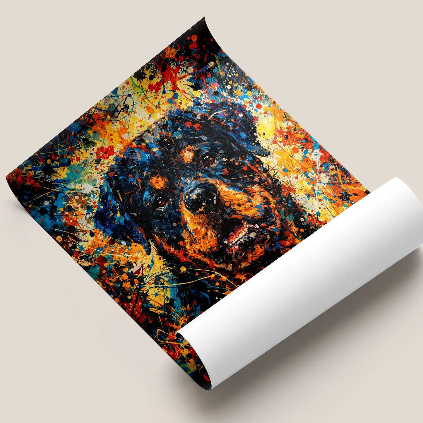 Rottweiler Abstract Pollock-inspired Portrait, Rotty Wall Art Print