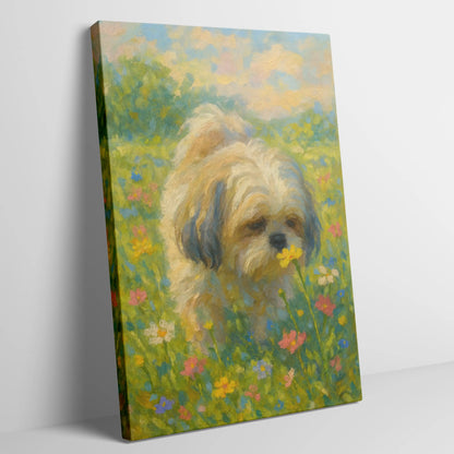 Shih Tzu Impressionist Painting | Shih Tzu sniffing a Flower