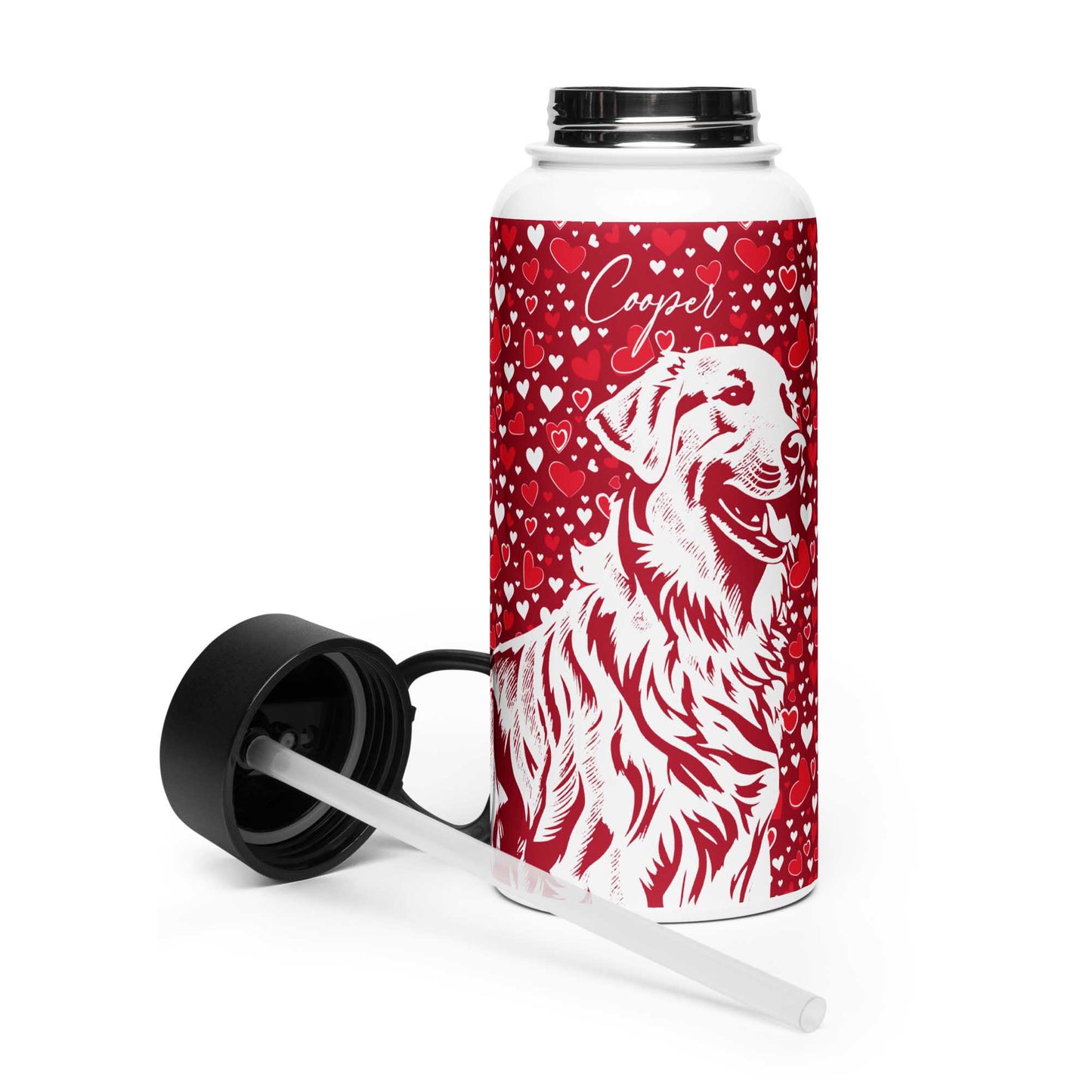 Golden Retriever Stainless steel water bottle with a straw lid