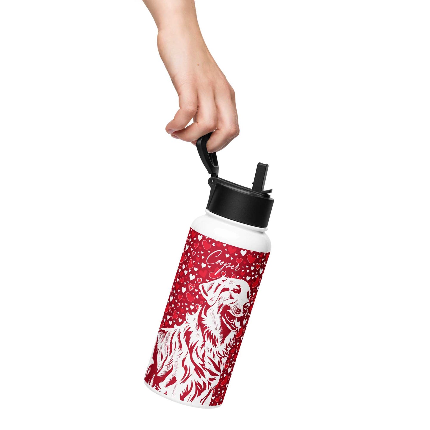 Golden Retriever Stainless steel water bottle with a straw lid