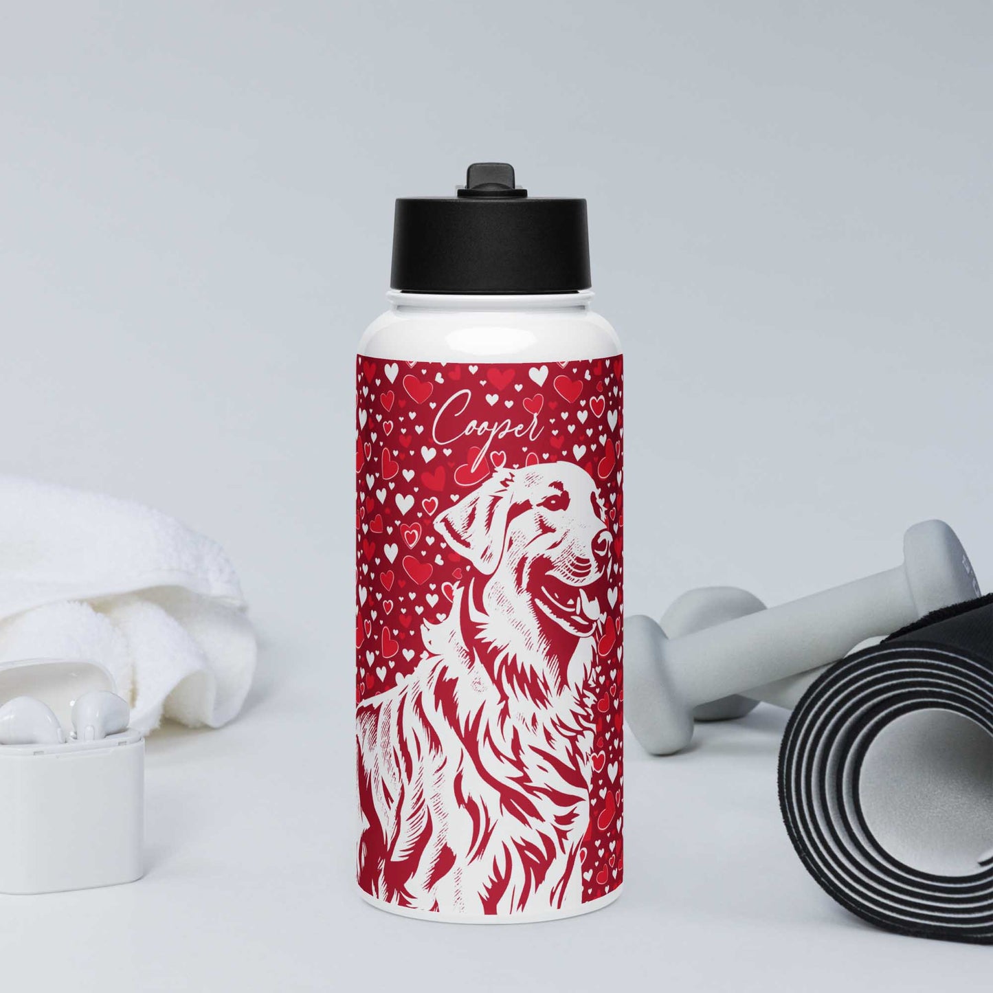 Golden Retriever Stainless steel water bottle with a straw lid