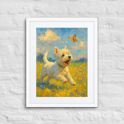 West Highland White Terrier Impressionist Painting | Playful Westie Chasing Butterfly