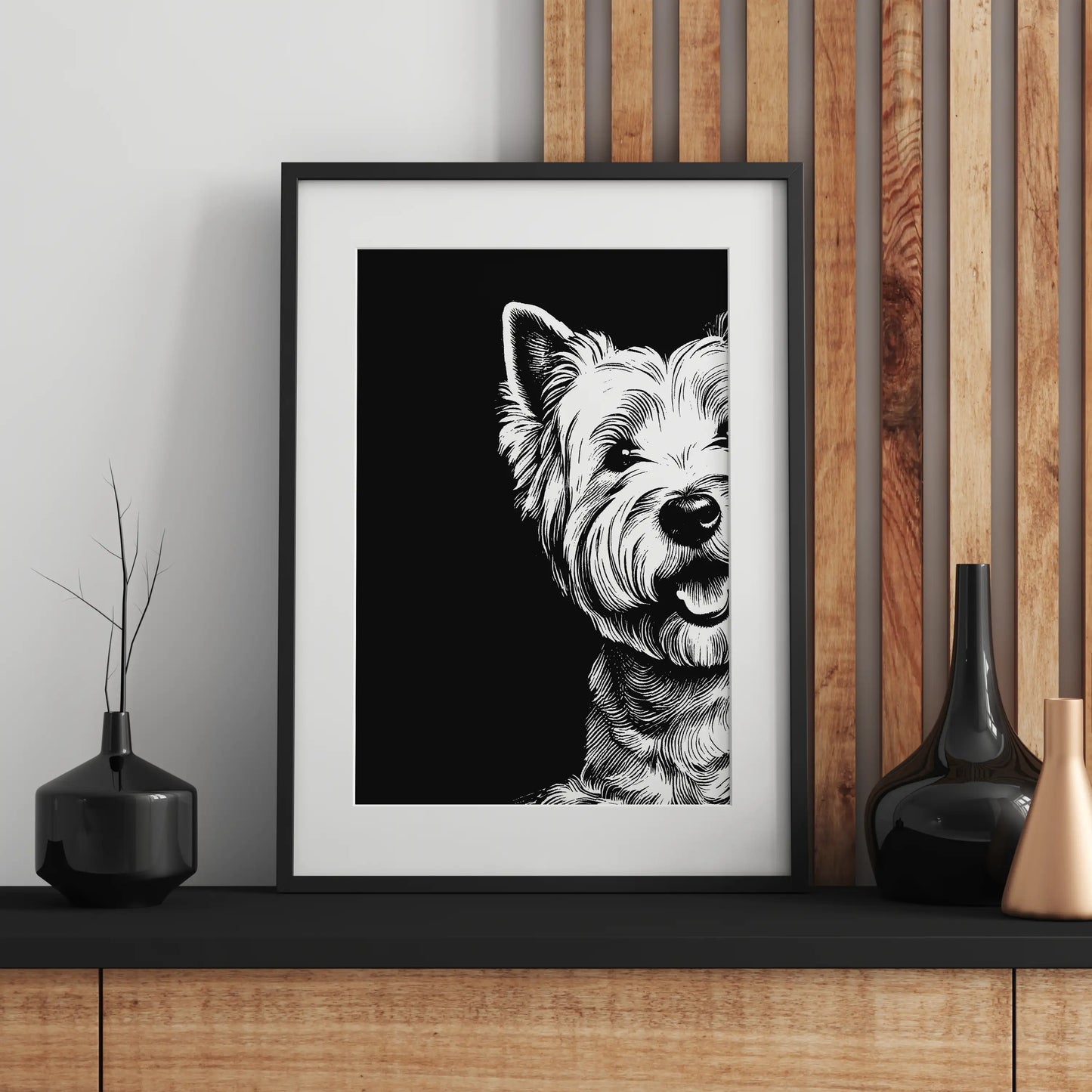 West White Terrier Minimalist Portrait Wall Art