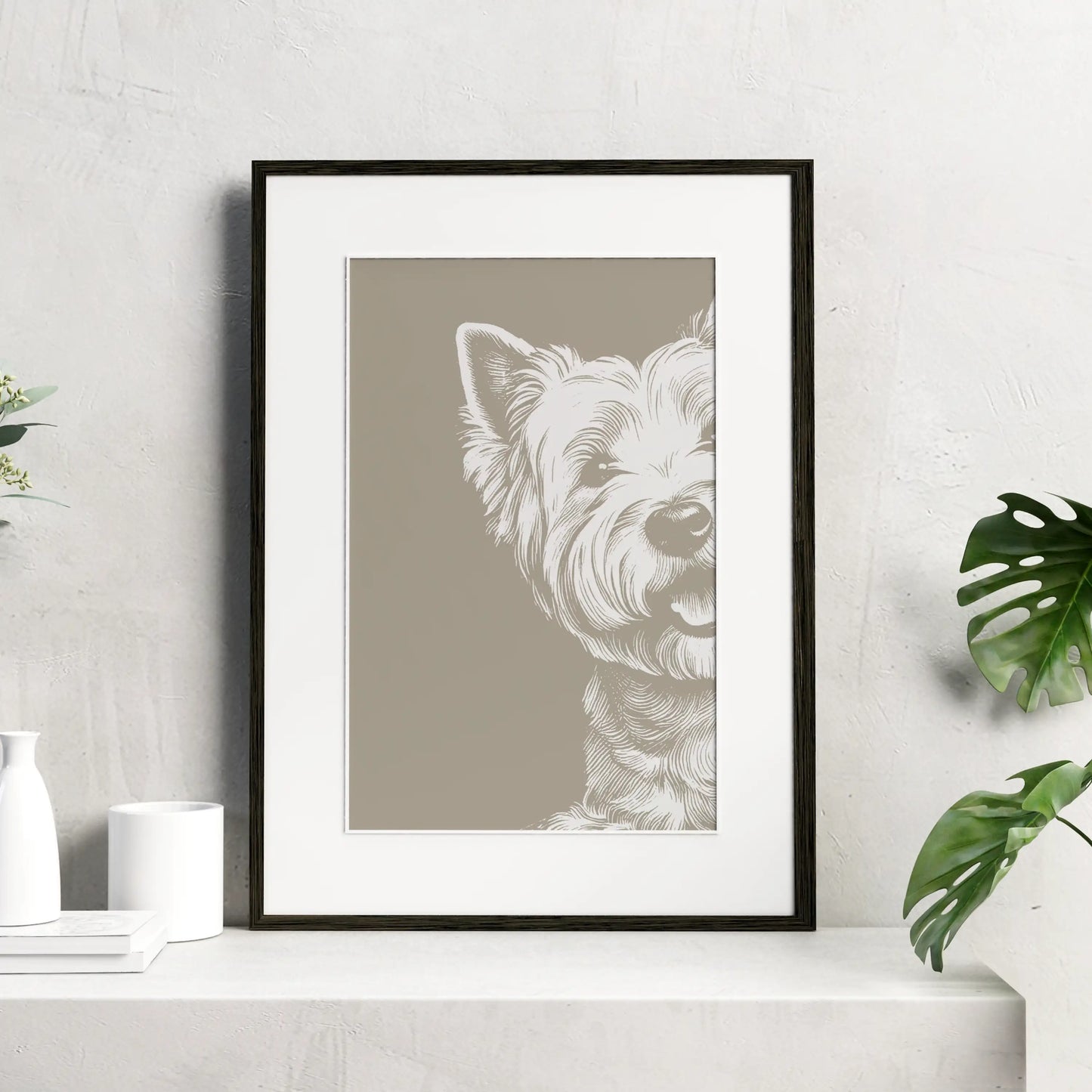 West White Terrier Minimalist Portrait Wall Art
