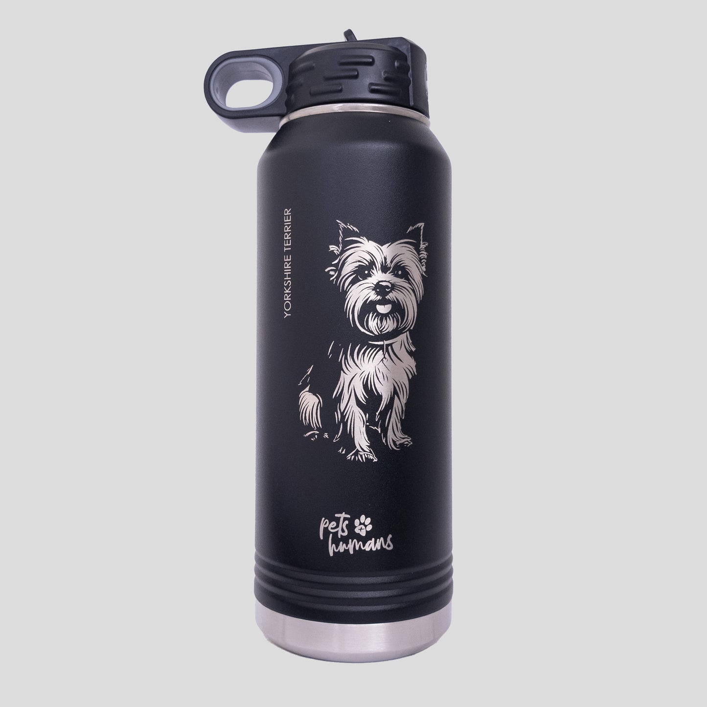 Yorkshire Terrier Engraved Water Bottle, Black